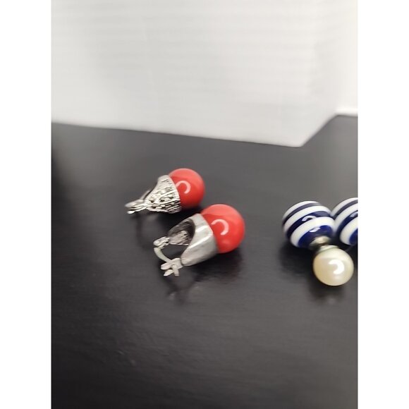 Vintage earrings lot 4 pairs stud / drop faux pearl red coral crystal jewelry - Picture 6 of 8